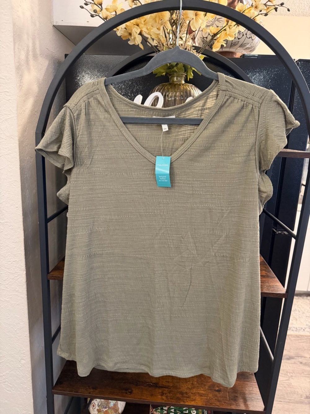 Maurices Olive V‑Neck Flutter Sleeve Tee